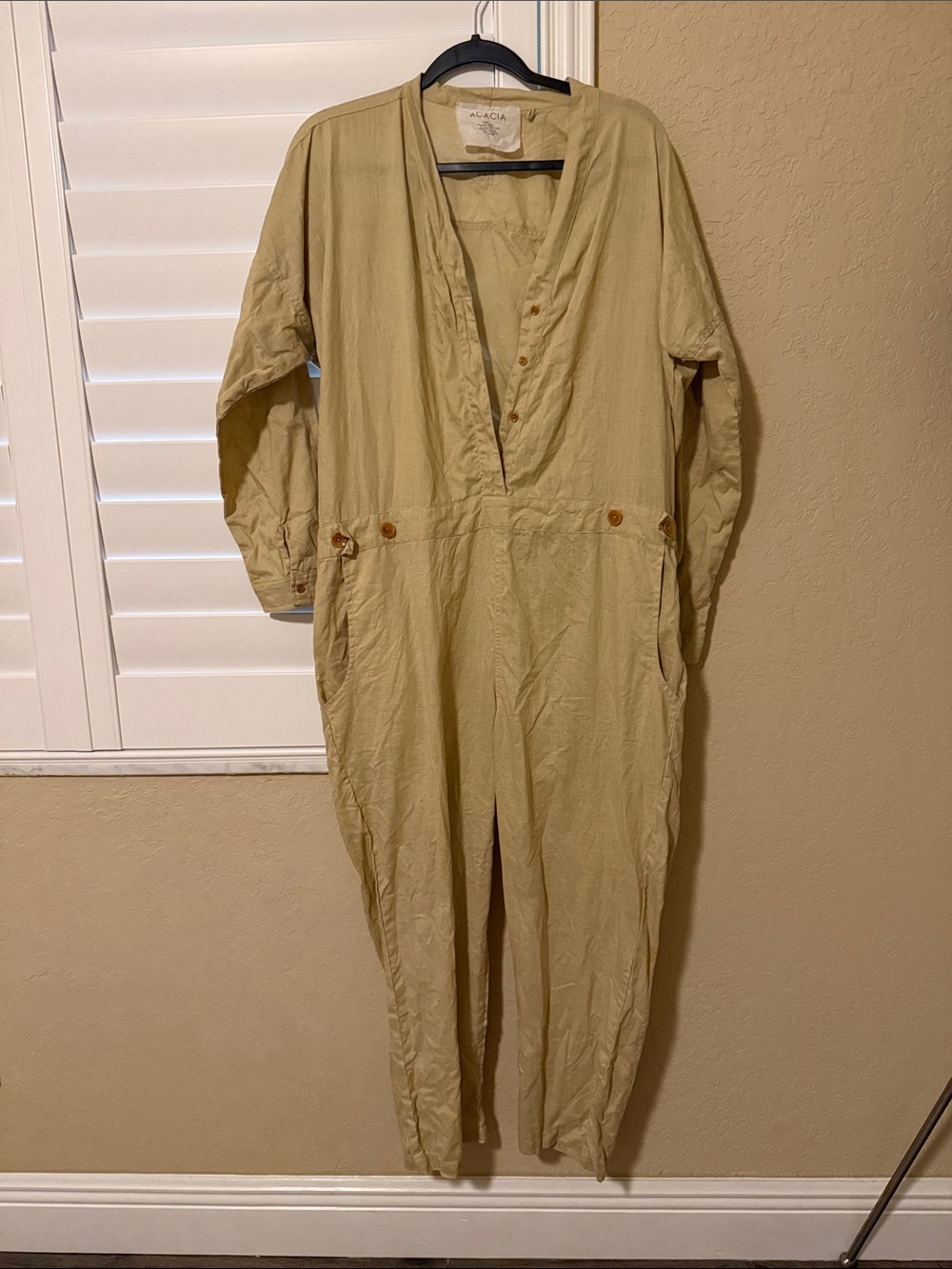 acacia swimwear Olive Khaki Utility Jumpsuit with Button Accents